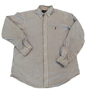 Ralph Lauren Classic Fit Striped Button Down Shirt 16.5 34/35 Blue White